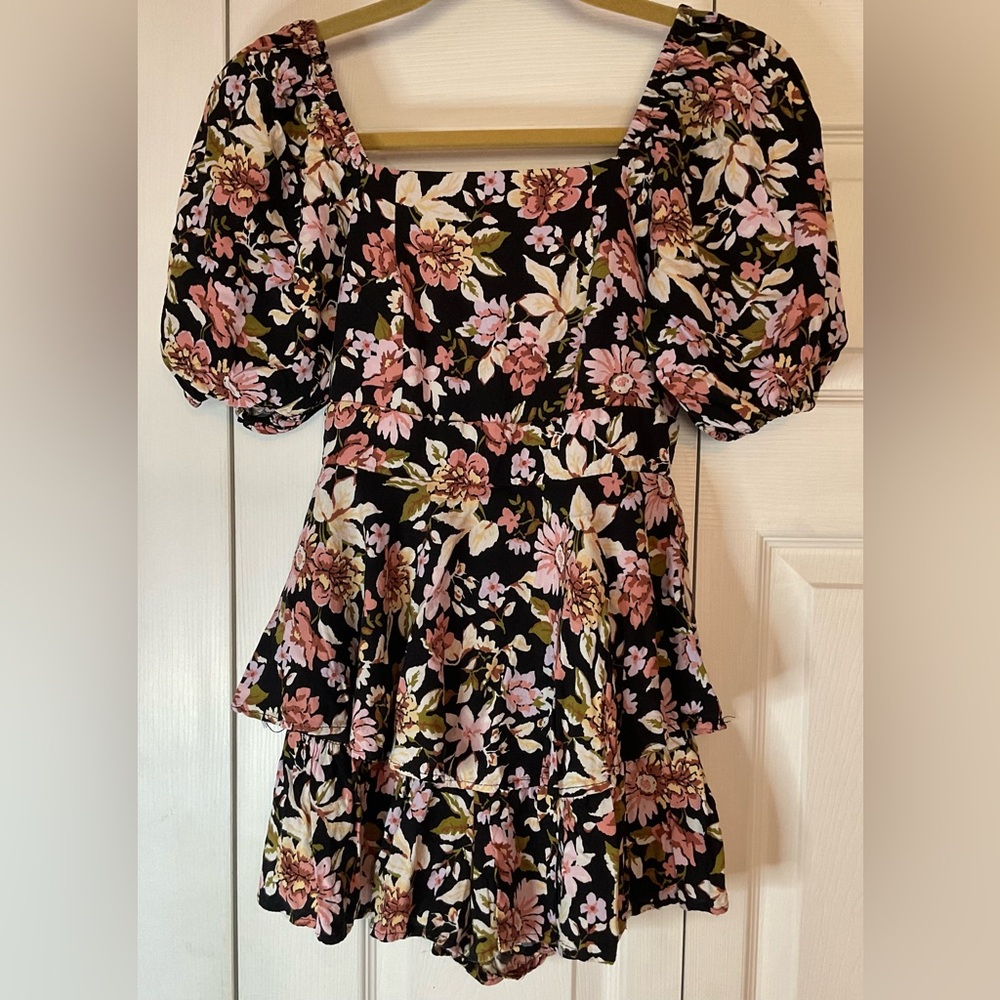 Blue Rain Floral Shorts Romper Ruffle XS
